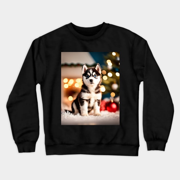 Cool Husky Puppy Dog Christmas Crewneck Sweatshirt by nicecorgi